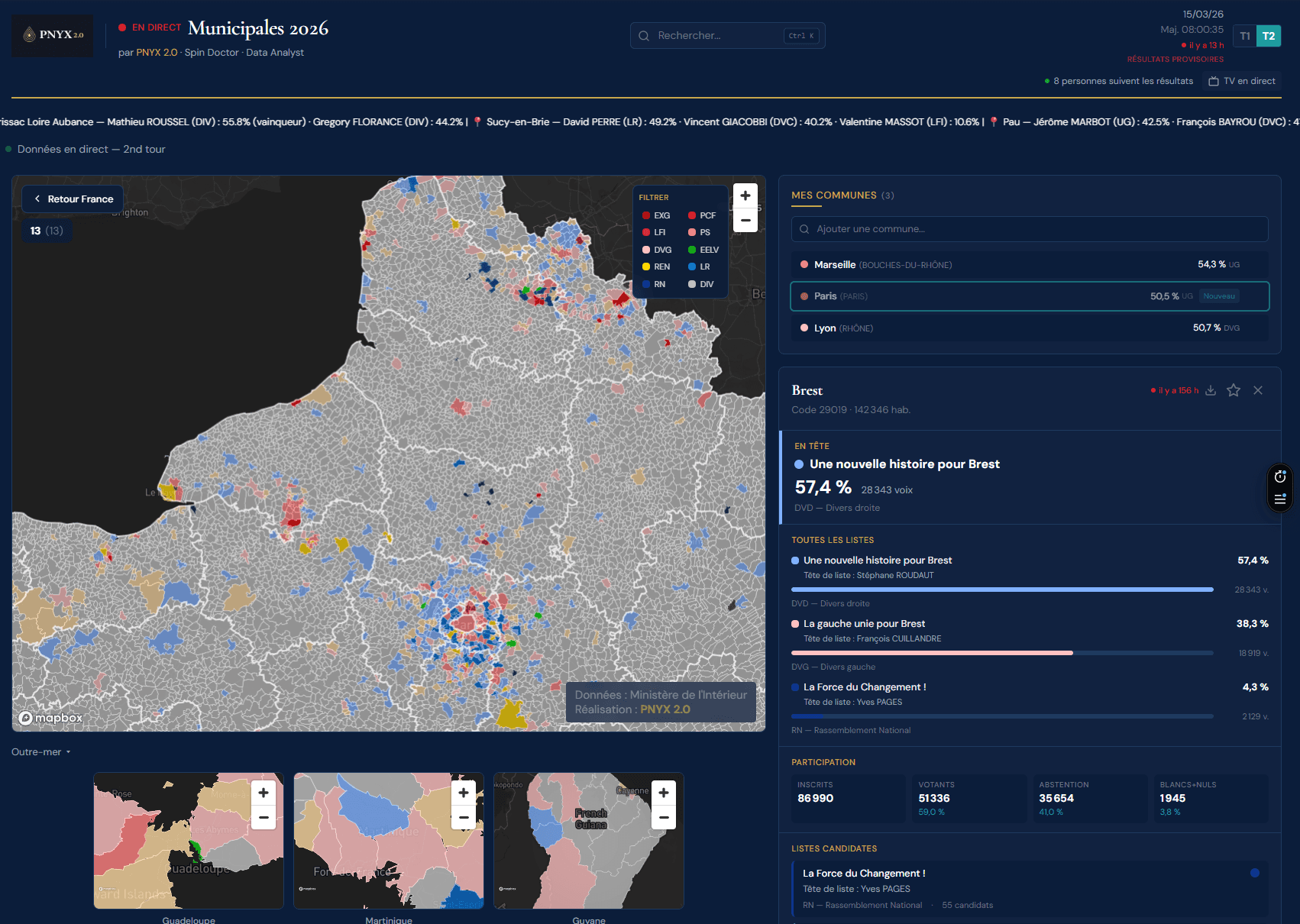 Capture d'écran : Dashboard national des municipales